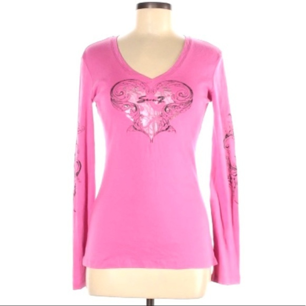 ⏰Seven7 size M pink stretch v-neck long sleeve tee